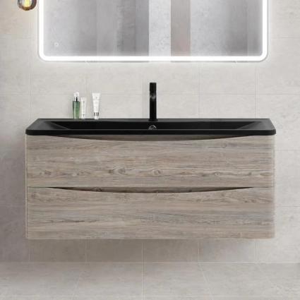 Тумба с раковиной BelBagno Acqua 120 подвесная, pino scania, черная матовая раковина, с ящиками, с доводчиками