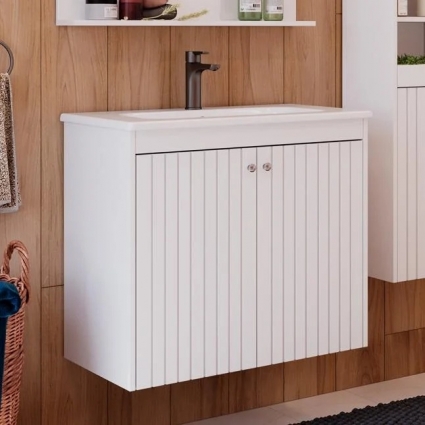 Тумба для комплекта Lemark Romance 80 белая глянцевая с дверками, ручки хром