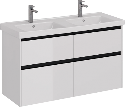 Тумба с раковиной Lemark Combi 125 черная, белая глянцевая, с ящиками, с доводчиками