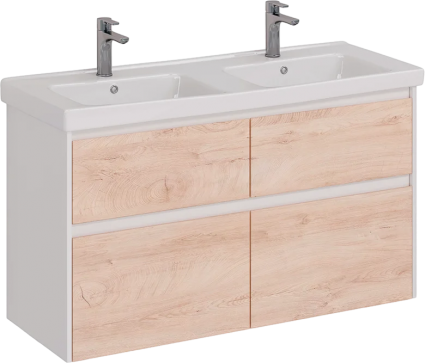 Тумба с раковиной Lemark Combi 125 дуб кантри, белая глянцевая, с ящиками, с доводчиками