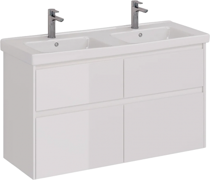 Тумба с раковиной Lemark Combi 125 белая глянцевая, с ящиками, с доводчиками