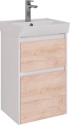 Тумба с раковиной Lemark Combi 45 дуб кантри, белая глянцевая, с ящиками, с доводчиками