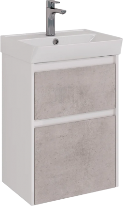 Тумба с раковиной Lemark Combi 50 бетон, белая глянцевая, с ящиками, с доводчиками