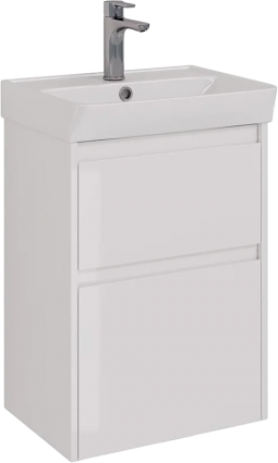 Тумба с раковиной Lemark Combi 50 белая глянцевая, с ящиками, с доводчиками