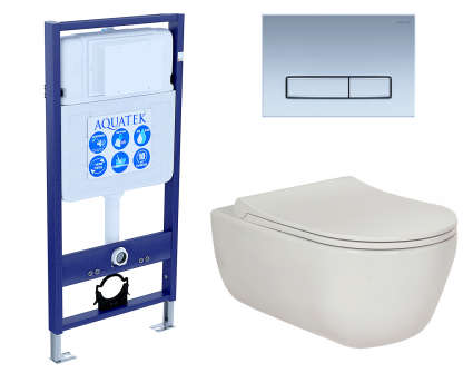 Комплект 3 в 1 инсталляция Акватек Standart 50 + Унитаз подвесной Berges Wasserhaus Ego XL 082118 с кнопкой хром матовой