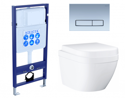 Комплект 3 в 1 инсталляция Акватек Standart 50 + Унитаз подвесной Grohe Euro Ceramic 39206000 с кнопкой хром матовой
