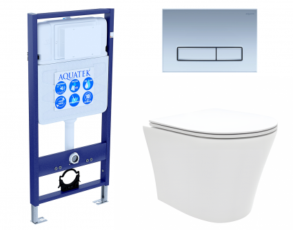 Комплект 3 в 1 инсталляция Акватек Standart 50 + Унитаз подвесной Enio Neo EN5370588 с кнопкой хром матовой