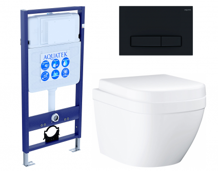 Комплект 3 в 1 инсталляция Акватек Standart 50 + Унитаз подвесной Grohe Euro Ceramic 39206000 с кнопкой черной