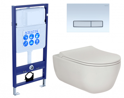 Комплект 3 в 1 инсталляция Акватек Standart 50 + Унитаз подвесной Berges Wasserhaus Ego XL 082118 с кнопкой белой хром