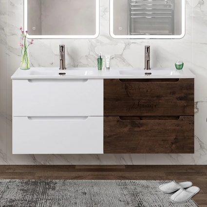 Тумба с раковиной BelBagno Etna 120 bianco lucido, rovere moro, подвесная, глянцевая