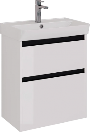Тумба с раковиной Lemark Combi 60 черная, белая глянцевая, с ящиками, с доводчиками
