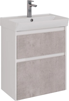 Тумба с раковиной Lemark Combi 60 бетон, белая глянцевая, с ящиками, с доводчиками
