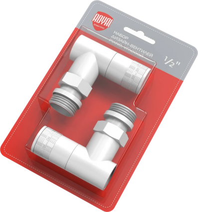 Вентили Royal Thermo Piano 1/2" М30х1,5 угловые, комплект, белый