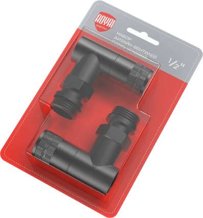 Вентили Royal Thermo Piano 1/2" М30х1,5 угловые, комплект, черный