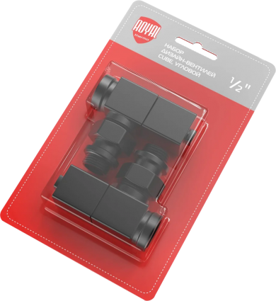 Вентили Royal Thermo Cube 1/2" М30х1,5 угловые, комплект, черный