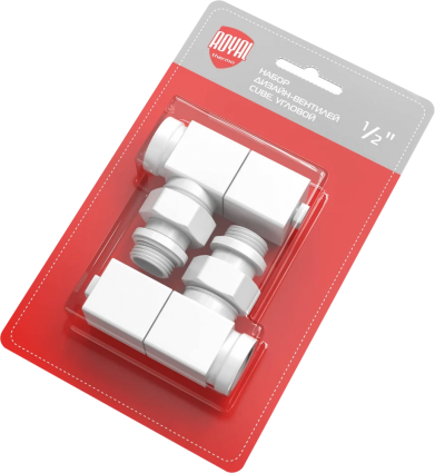 Вентили Royal Thermo Cube 1/2" М30х1,5 угловые, комплект, белый