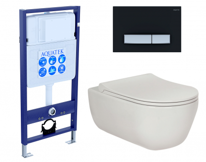 Комплект 3 в 1 инсталляция Акватек Standart 50 + Унитаз подвесной Berges Wasserhaus Ego XL 082118 с кнопкой черной хром