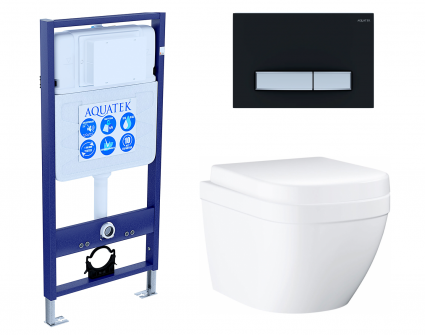 Комплект 3 в 1 инсталляция Акватек Standart 50 + Унитаз подвесной Grohe Euro Ceramic 39206000 с кнопкой черной хром