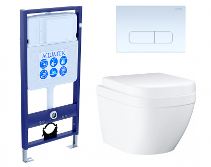 Комплект 3 в 1 инсталляция Акватек Standart 50 + Унитаз подвесной Grohe Euro Ceramic 39206000 с кнопкой белой