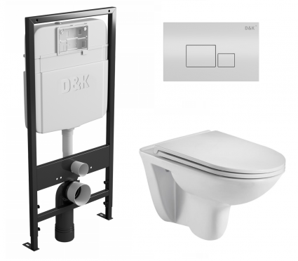 Комплект 3 в 1 инсталляция D&K DI8055119 + Унитаз подвесной WeltWasser Baarbach 004 GL-WT + Кнопка прямоугольная белая
