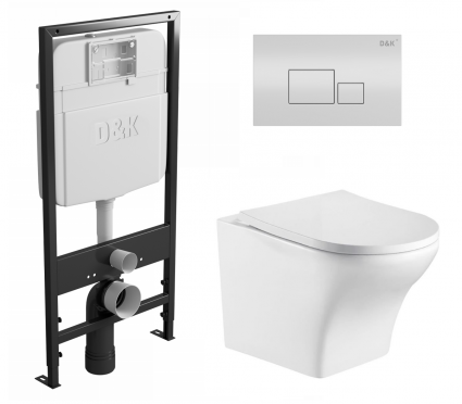 Комплект 3 в 1 инсталляция D&K DI8055119 + Унитаз подвесной WeltWasser Odenbach 004 GL-WT + Кнопка прямоугольная белая