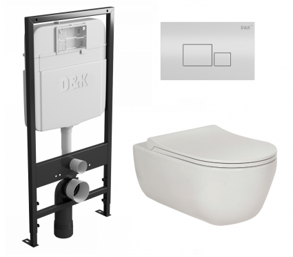 Комплект 3 в 1 инсталляция D&K DI8055119 + Унитаз подвесной Berges Wasserhaus Ego XL 082118 + Кнопка прямоугольная белая