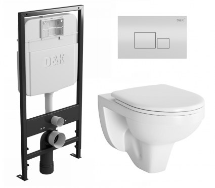 Комплект 3 в 1 инсталляция D&K DI8055119 + Унитаз подвесной Berges Wasserhaus Gamma 081105 + Кнопка прямоугольная белая