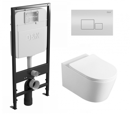 Комплект 3 в 1 инсталляция D&K DI8055119 + Унитаз подвесной Vincea Cute VT1-24 + Кнопка прямоугольная белая