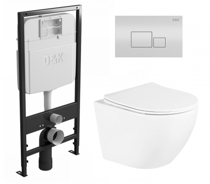 Комплект 3 в 1 инсталляция D&K DI8055119 + Унитаз подвесной BelBagno Uno BB3105CHR/SC + Кнопка прямоугольная белая