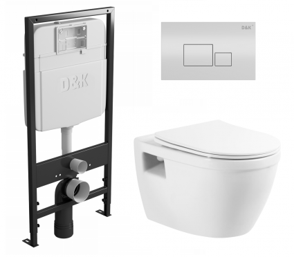 Комплект 3 в 1 инсталляция D&K DI8055119 + Унитаз подвесной BelBagno Loto BB070CHR/SC + Кнопка прямоугольная белая