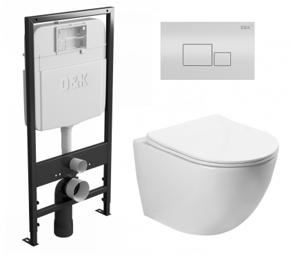 Комплект 3 в 1 инсталляция D&K DI8055119 + Унитаз подвесной SantiLine SL-5005 + Кнопка прямоугольная белая