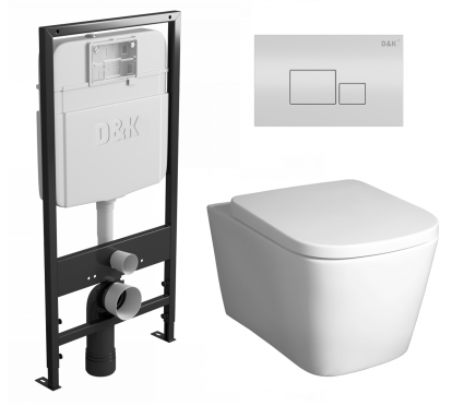 Комплект 3 в 1 инсталляция D&K DI8055119 + Унитаз подвесной BelBagno Albano BB120CHR + Кнопка прямоугольная белая