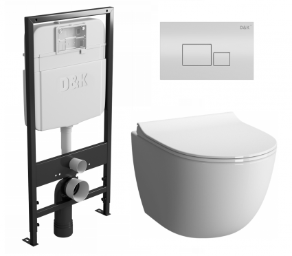 Комплект 3 в 1 инсталляция D&K DI8055119 + Унитаз подвесной VitrA Sento 7748В003-0075 + Кнопка прямоугольная белая