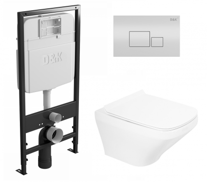 Комплект 3 в 1 инсталляция D&K DI8055119 + Унитаз подвесной BelBagno Sela BB3201CHR + Кнопка прямоугольная белая