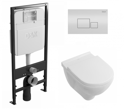 Комплект 3 в 1 инсталляция D&K DI8055119 + Унитаз подвесной Villeroy & Boch O Novo Directflush + Кнопка прямоугольная белая