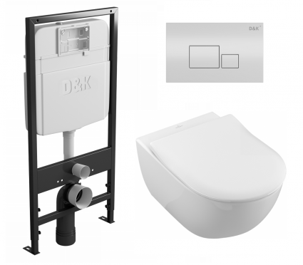 Комплект 3 в 1 инсталляция D&K DI8055119 + Унитаз подвесной Villeroy & Boch Subway 2.0 5614R201 + Кнопка прямоугольная белая