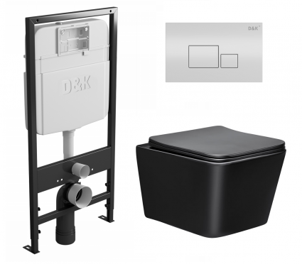Комплект 3 в 1 инсталляция D&K DI8055119 + Унитаз подвесной Vincea Q-Line VT1-12MB + Кнопка прямоугольная белая