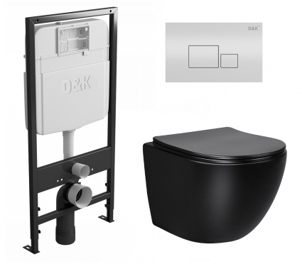 Комплект 3 в 1 инсталляция D&K DI8055119 + Унитаз подвесной Vincea Globo VT1-14MB + Кнопка прямоугольная белая