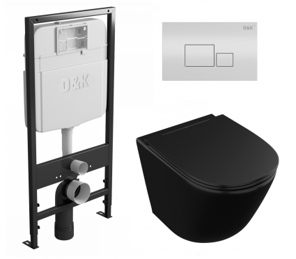 Комплект 3 в 1 инсталляция D&K DI8055119 + Унитаз подвесной Owl 1975 Vind Cirkel-H Matt Black OWLT190305 + Кнопка прямоугольная белая