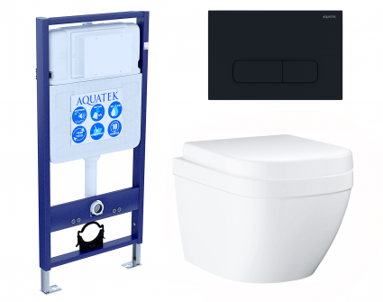 Комплект 3 в 1 инсталляция Акватек Standart 50 + Унитаз подвесной Grohe Euro Ceramic 39206000 с кнопкой черной
