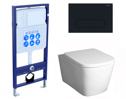 Комплект 3 в 1 инсталляция Акватек Standart 50 + Унитаз подвесной BelBagno Albano BB120CHR с кнопкой черной