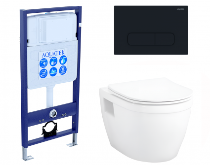 Комплект 3 в 1 инсталляция Акватек Standart 50 + Унитаз подвесной Enio Bolo EN8350034 с кнопкой черной