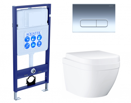 Комплект 3 в 1 инсталляция Акватек Standart 50 + Унитаз подвесной Grohe Euro Ceramic 39206000 с кнопкой хром