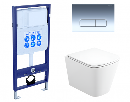 Комплект 3 в 1 инсталляция Акватек Standart 50 + Унитаз подвесной Enio Binario Tornado EN4180237 с кнопкой хром