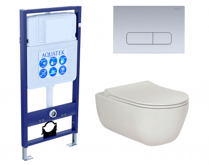 Комплект 3 в 1 инсталляция Акватек Standart 50 + Унитаз подвесной Berges Wasserhaus Ego XL 082118 с кнопкой хром матовой