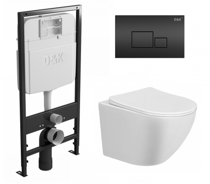 Комплект 3 в 1 инсталляция D&K DI8055119 + Унитаз подвесной Taliente Amato AM25010 + Кнопка прямоугольная черная