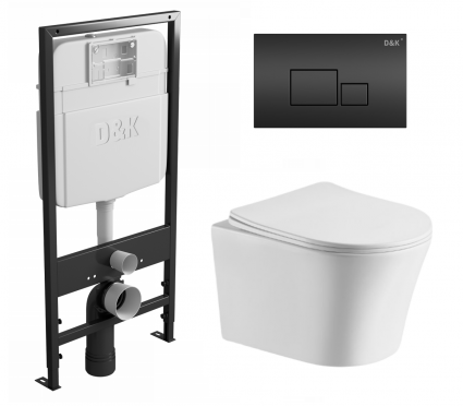 Комплект 3 в 1 инсталляция D&K DI8055119 + Унитаз подвесной CeruttiSpa Adige Aria CT7837 + Кнопка прямоугольная черная