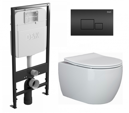 Комплект 3 в 1 инсталляция D&K DI8055119 + Унитаз подвесной Ceramica Nova Play CN3001 + Кнопка прямоугольная черная