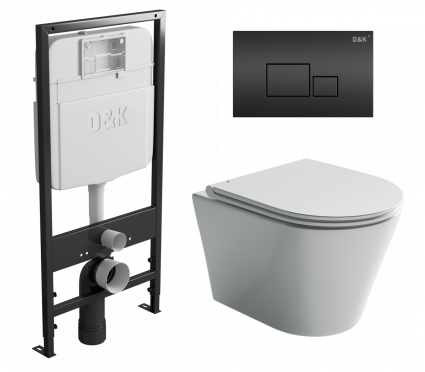 Комплект 3 в 1 инсталляция D&K DI8055119 + Унитаз подвесной Ceramica Nova Forma CN3011 + Кнопка прямоугольная черная