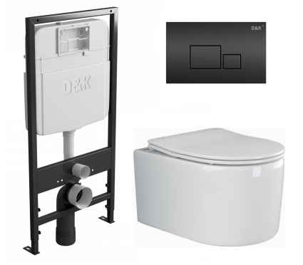 Комплект 3 в 1 инсталляция D&K DI8055119 + Унитаз подвесной Ceramica Nova Moments CN3003 + Кнопка прямоугольная черная